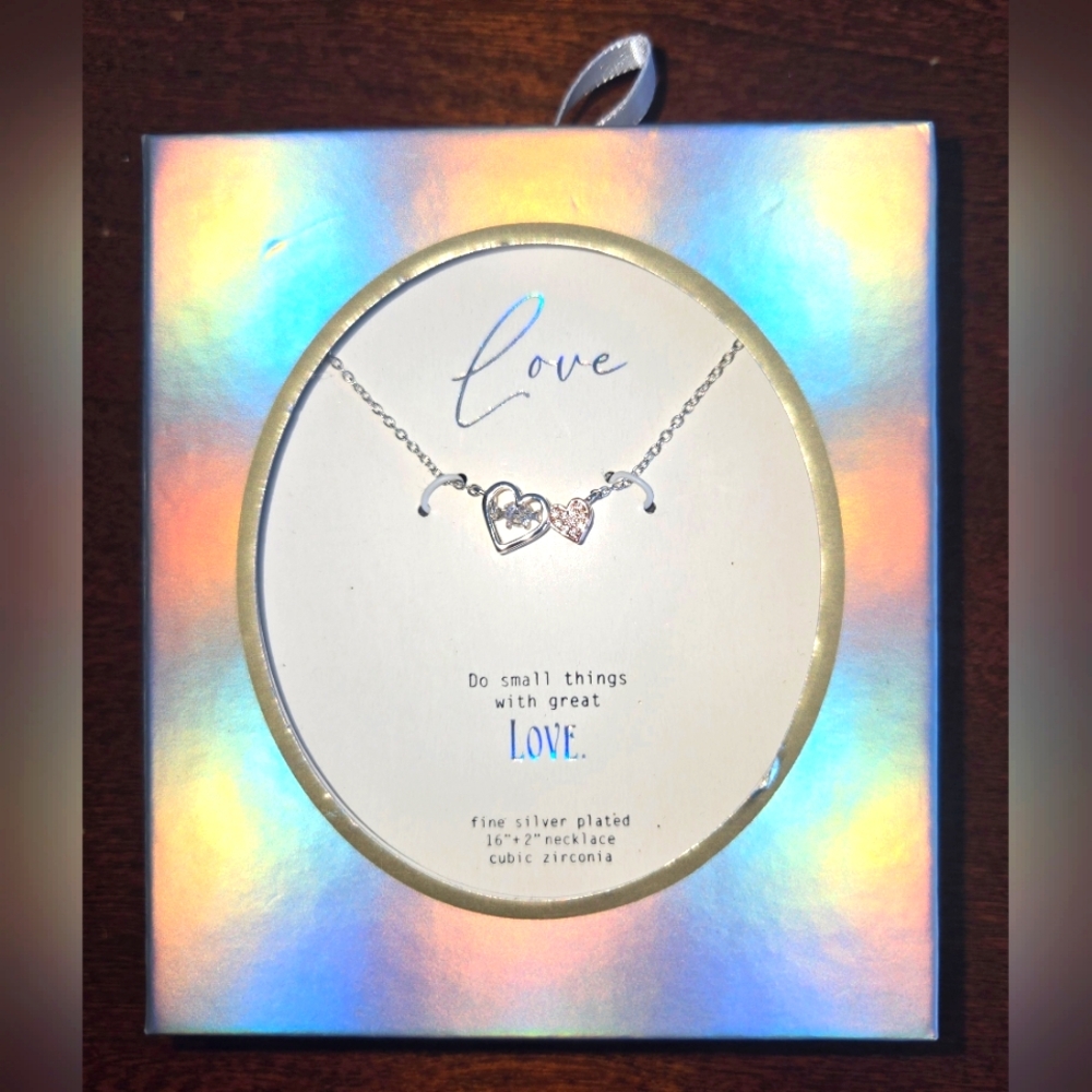 Fine Silver Plated 16" + 2" Love Cubic Zirconia Necklace